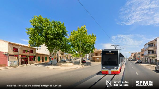 Impressie van de geplande treinverbinding tussen Palma, de luchthaven en Llucmajor op Mallorca