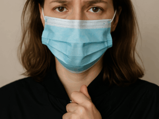 Persoon met mondkapje als bescherming tegen griep op Mallorca