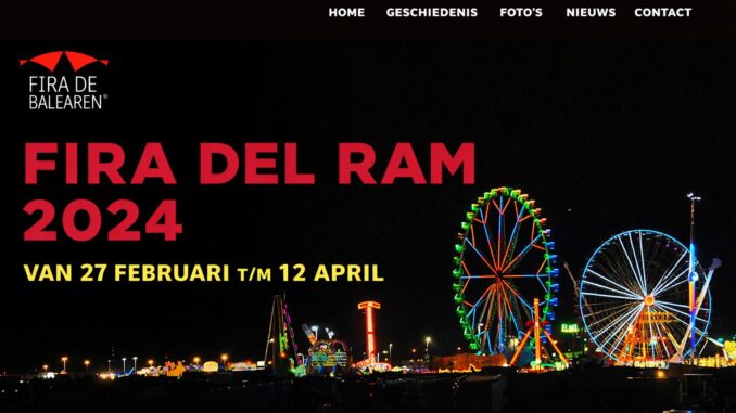 Verlichte attracties en reuzenraden tijdens de Fira del Ram 2024 in Palma